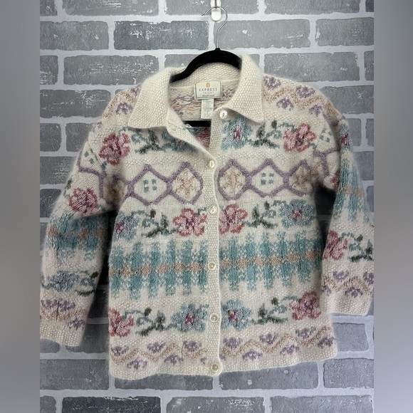 Express Tricot Handknitted Cardigan Sweater Silk Angora Pastels Women's Size S - Picture 1 of 6